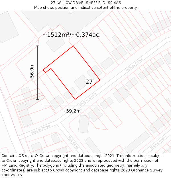 27, WILLOW DRIVE, SHEFFIELD, S9 4AS: Plot and title map