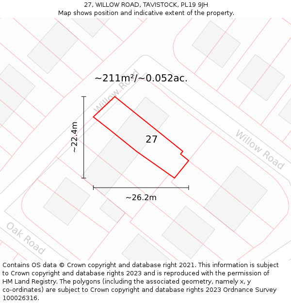 27, WILLOW ROAD, TAVISTOCK, PL19 9JH: Plot and title map