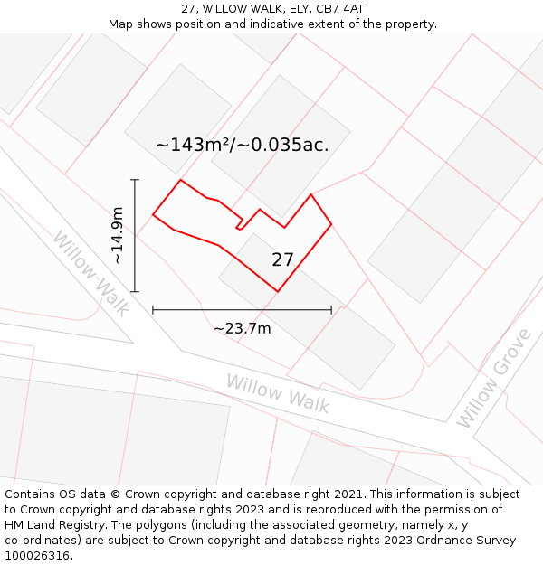 27, WILLOW WALK, ELY, CB7 4AT: Plot and title map