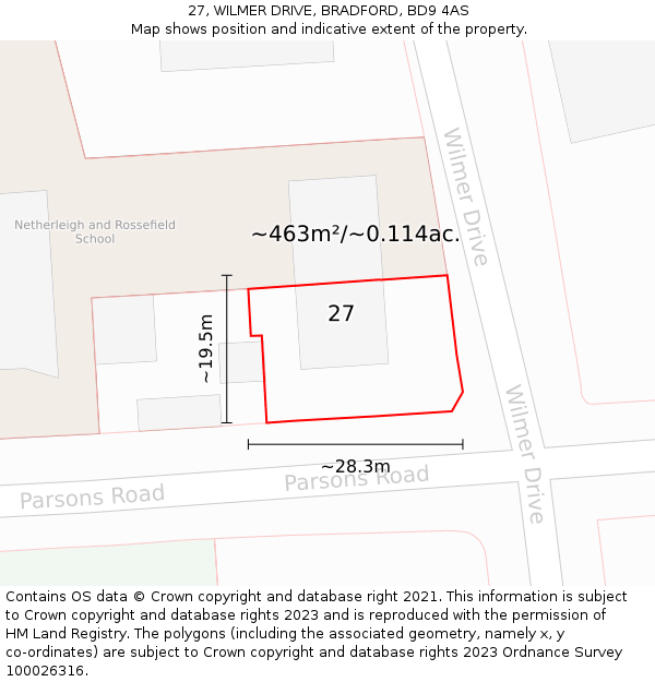 27, WILMER DRIVE, BRADFORD, BD9 4AS: Plot and title map