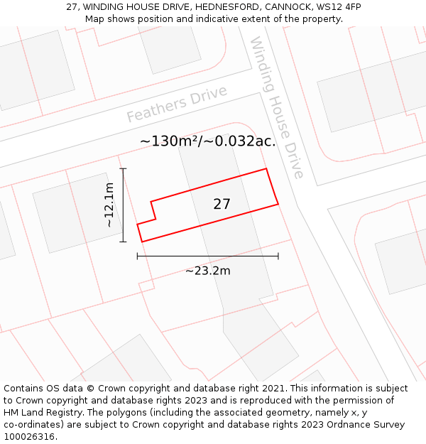 27, WINDING HOUSE DRIVE, HEDNESFORD, CANNOCK, WS12 4FP: Plot and title map