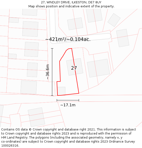 27, WINDLEY DRIVE, ILKESTON, DE7 8UY: Plot and title map