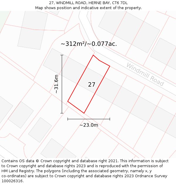 27, WINDMILL ROAD, HERNE BAY, CT6 7DL: Plot and title map
