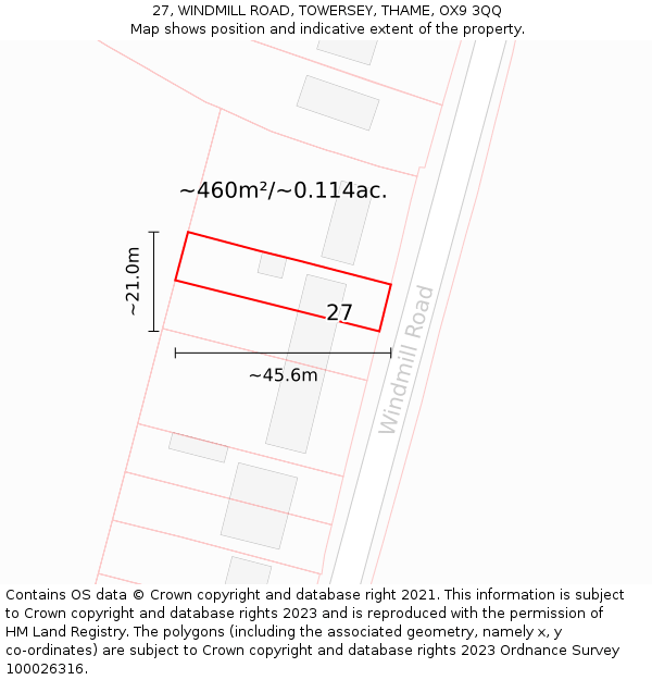27, WINDMILL ROAD, TOWERSEY, THAME, OX9 3QQ: Plot and title map