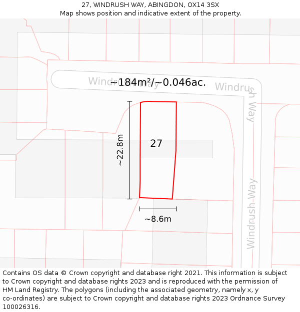 27, WINDRUSH WAY, ABINGDON, OX14 3SX: Plot and title map