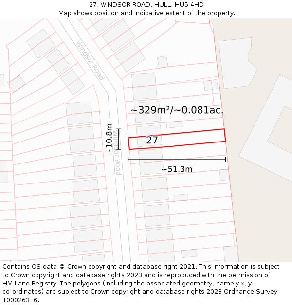 27, WINDSOR ROAD, HULL, HU5 4HD: Plot and title map