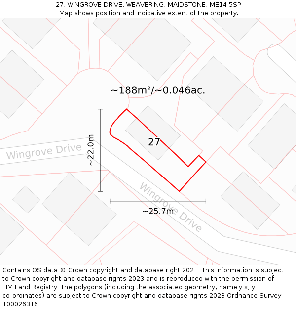 27, WINGROVE DRIVE, WEAVERING, MAIDSTONE, ME14 5SP: Plot and title map