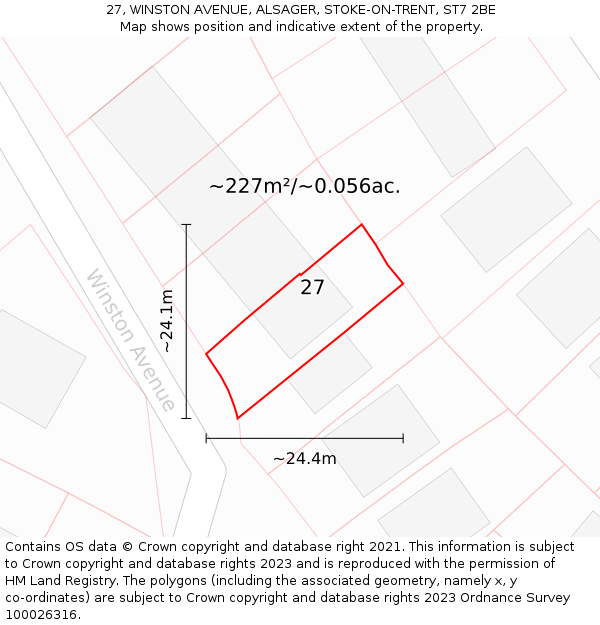 27, WINSTON AVENUE, ALSAGER, STOKE-ON-TRENT, ST7 2BE: Plot and title map