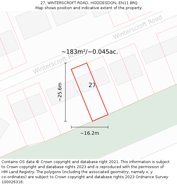 27, WINTERSCROFT ROAD, HODDESDON, EN11 8RQ: Plot and title map