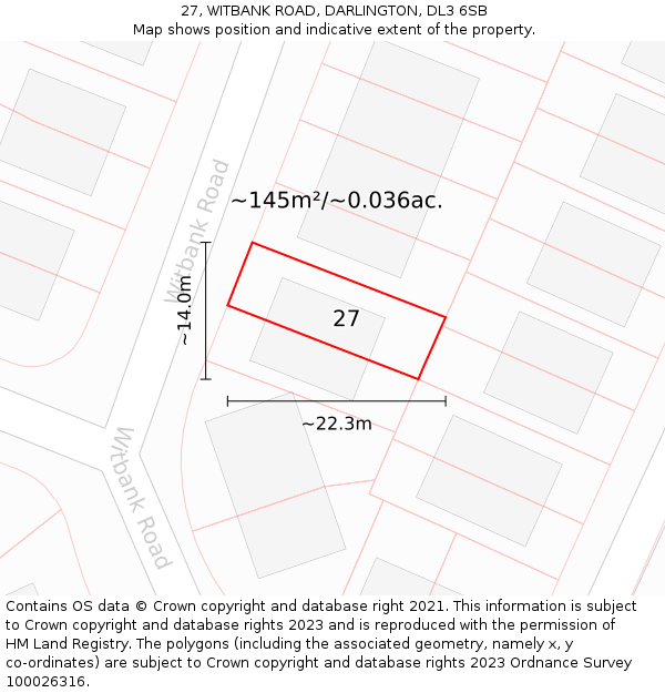 27, WITBANK ROAD, DARLINGTON, DL3 6SB: Plot and title map