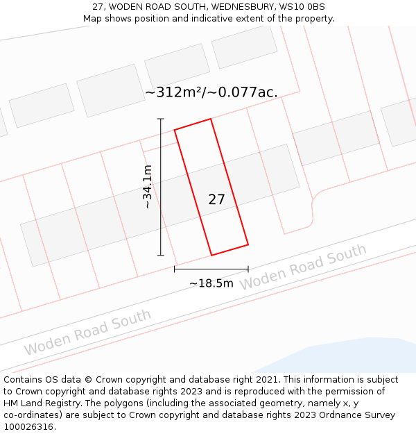 27, WODEN ROAD SOUTH, WEDNESBURY, WS10 0BS: Plot and title map