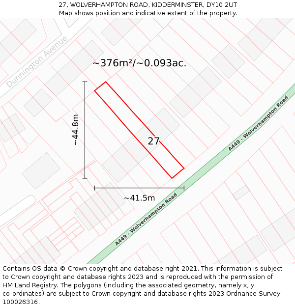 27, WOLVERHAMPTON ROAD, KIDDERMINSTER, DY10 2UT: Plot and title map