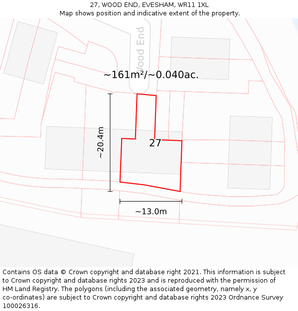 27, WOOD END, EVESHAM, WR11 1XL: Plot and title map