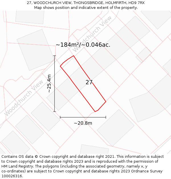 27, WOODCHURCH VIEW, THONGSBRIDGE, HOLMFIRTH, HD9 7RX: Plot and title map