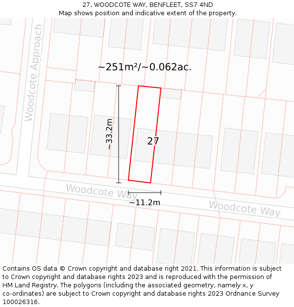 27, WOODCOTE WAY, BENFLEET, SS7 4ND: Plot and title map