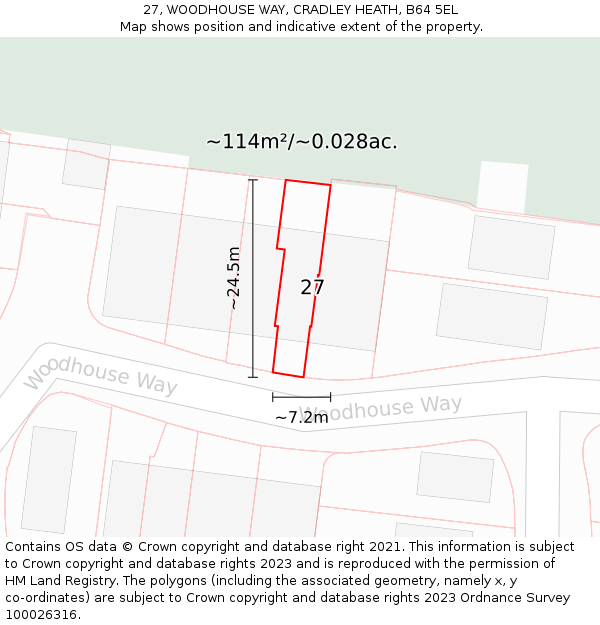 27, WOODHOUSE WAY, CRADLEY HEATH, B64 5EL: Plot and title map