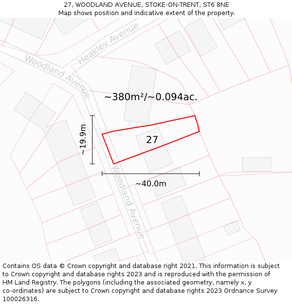 27, WOODLAND AVENUE, STOKE-ON-TRENT, ST6 8NE: Plot and title map