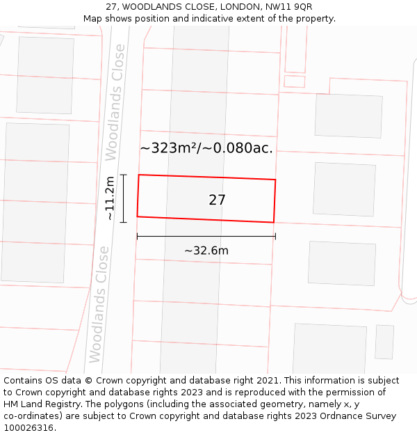 27, WOODLANDS CLOSE, LONDON, NW11 9QR: Plot and title map