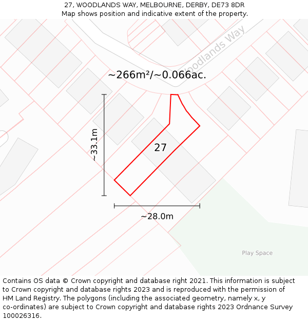 27, WOODLANDS WAY, MELBOURNE, DERBY, DE73 8DR: Plot and title map