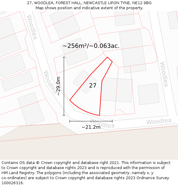 27, WOODLEA, FOREST HALL, NEWCASTLE UPON TYNE, NE12 9BG: Plot and title map