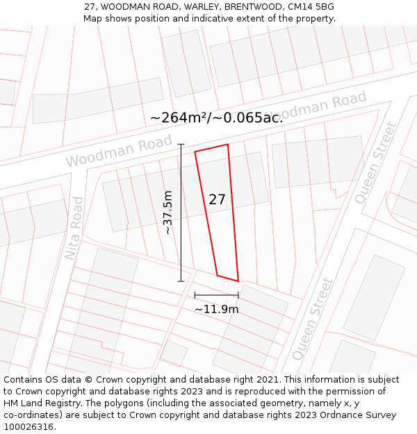 27, WOODMAN ROAD, WARLEY, BRENTWOOD, CM14 5BG: Plot and title map