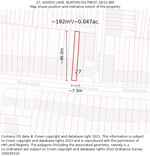 27, WOODS LANE, BURTON-ON-TRENT, DE15 9EE: Plot and title map