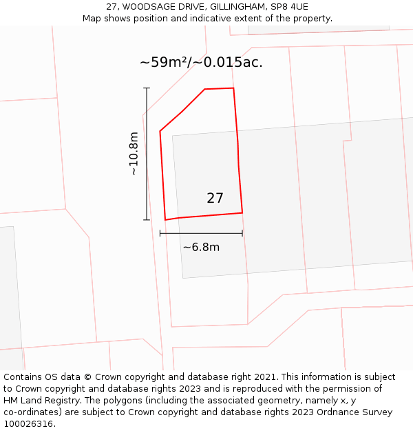 27, WOODSAGE DRIVE, GILLINGHAM, SP8 4UE: Plot and title map