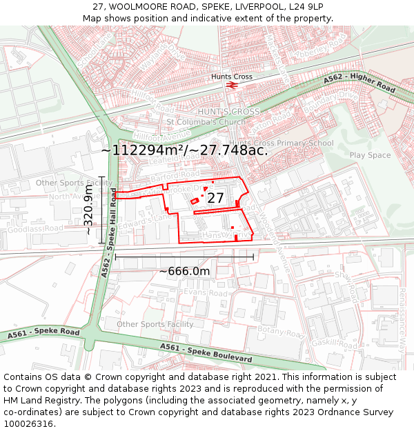 27, WOOLMOORE ROAD, SPEKE, LIVERPOOL, L24 9LP: Plot and title map