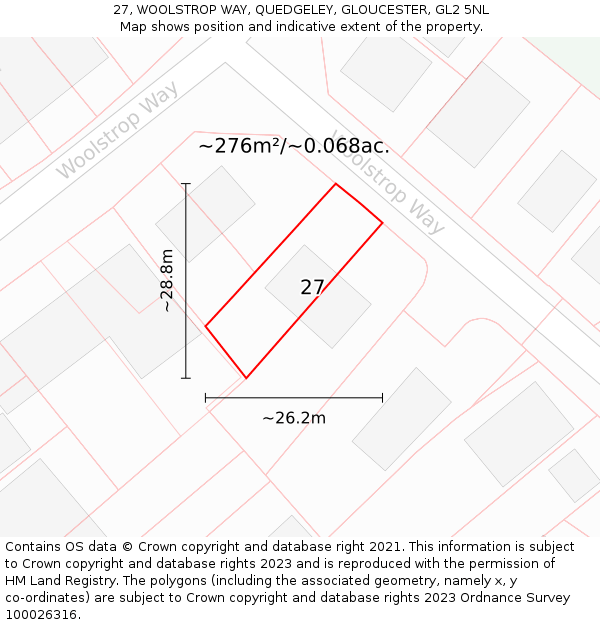 27, WOOLSTROP WAY, QUEDGELEY, GLOUCESTER, GL2 5NL: Plot and title map