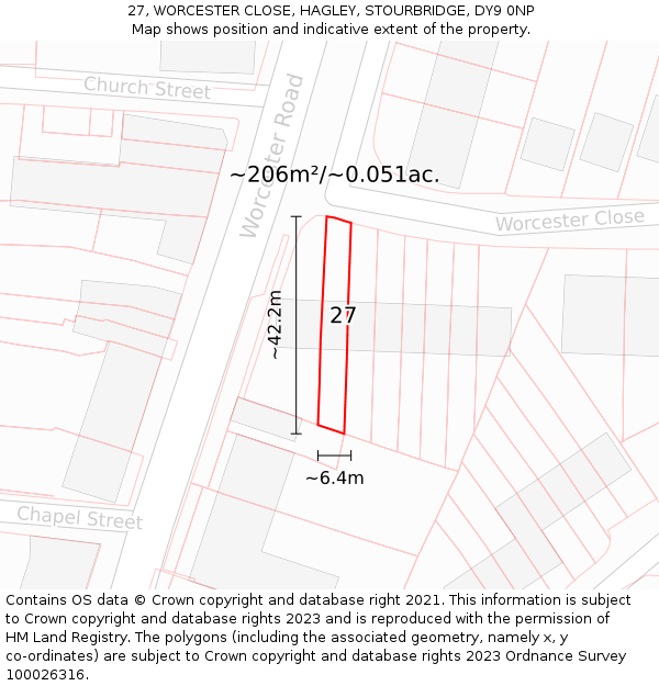 27, WORCESTER CLOSE, HAGLEY, STOURBRIDGE, DY9 0NP: Plot and title map