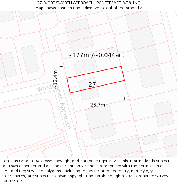 27, WORDSWORTH APPROACH, PONTEFRACT, WF8 1NQ: Plot and title map