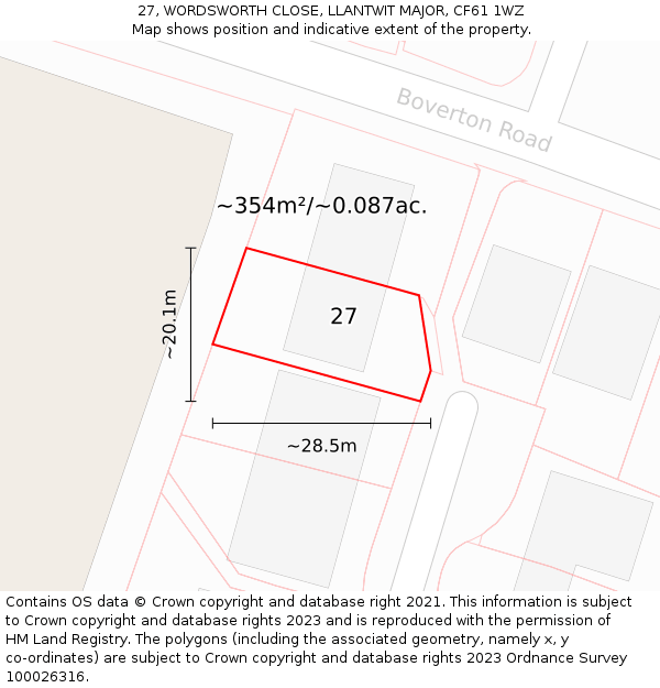 27, WORDSWORTH CLOSE, LLANTWIT MAJOR, CF61 1WZ: Plot and title map