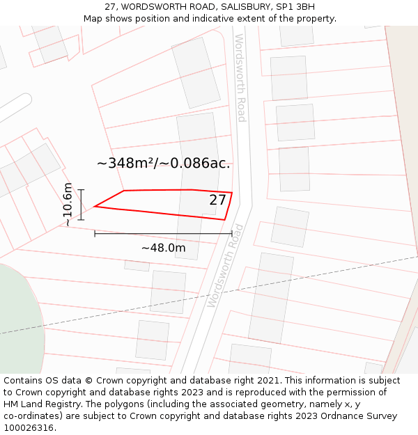 27, WORDSWORTH ROAD, SALISBURY, SP1 3BH: Plot and title map