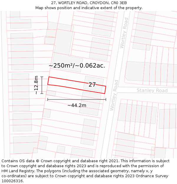 27, WORTLEY ROAD, CROYDON, CR0 3EB: Plot and title map
