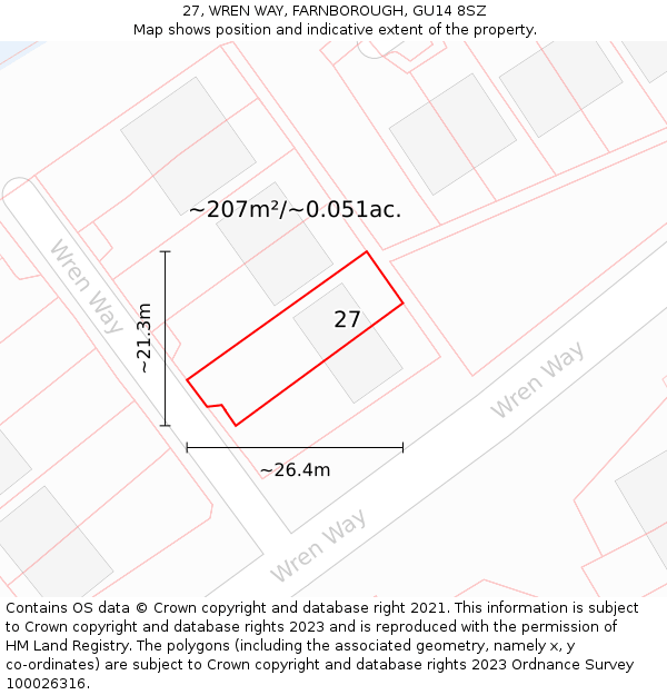 27, WREN WAY, FARNBOROUGH, GU14 8SZ: Plot and title map
