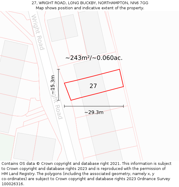 27, WRIGHT ROAD, LONG BUCKBY, NORTHAMPTON, NN6 7GG: Plot and title map