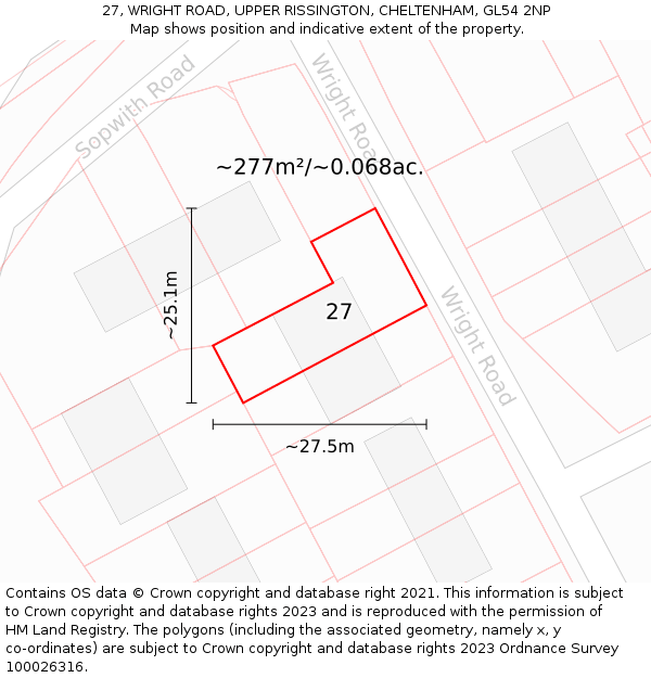 27, WRIGHT ROAD, UPPER RISSINGTON, CHELTENHAM, GL54 2NP: Plot and title map