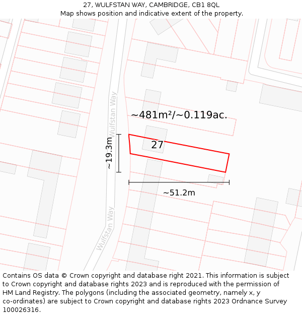 27, WULFSTAN WAY, CAMBRIDGE, CB1 8QL: Plot and title map