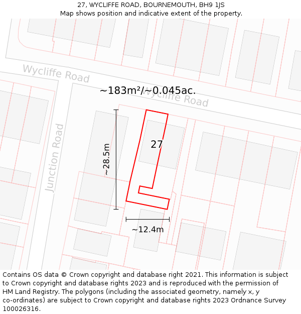 27, WYCLIFFE ROAD, BOURNEMOUTH, BH9 1JS: Plot and title map