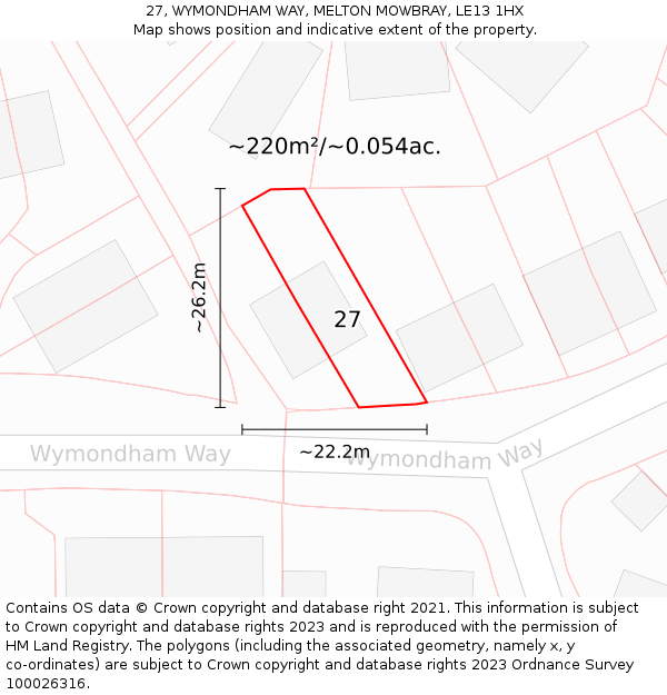 27, WYMONDHAM WAY, MELTON MOWBRAY, LE13 1HX: Plot and title map