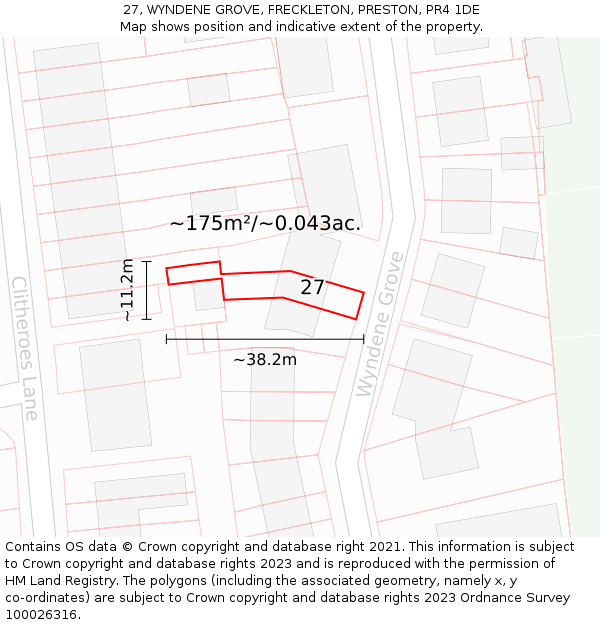 27, WYNDENE GROVE, FRECKLETON, PRESTON, PR4 1DE: Plot and title map