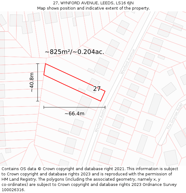 27, WYNFORD AVENUE, LEEDS, LS16 6JN: Plot and title map