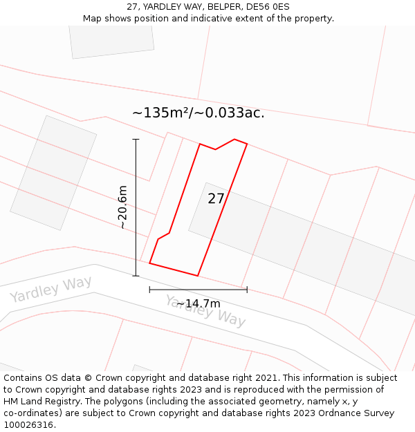 27, YARDLEY WAY, BELPER, DE56 0ES: Plot and title map