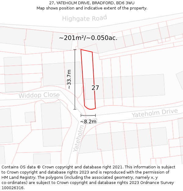 27, YATEHOLM DRIVE, BRADFORD, BD6 3WU: Plot and title map