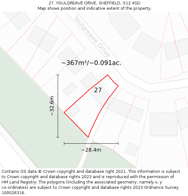 27, YOULGREAVE DRIVE, SHEFFIELD, S12 4SD: Plot and title map