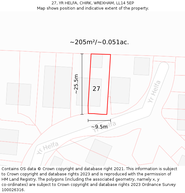 27, YR HELFA, CHIRK, WREXHAM, LL14 5EP: Plot and title map