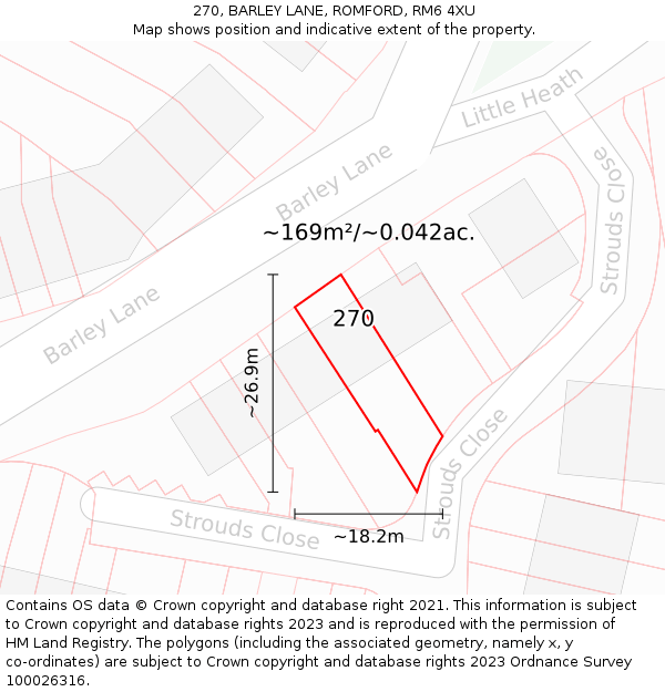 270, BARLEY LANE, ROMFORD, RM6 4XU: Plot and title map