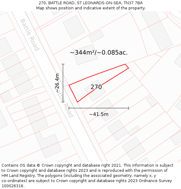 270, BATTLE ROAD, ST LEONARDS-ON-SEA, TN37 7BA: Plot and title map