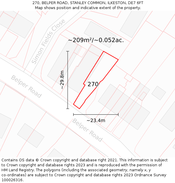 270, BELPER ROAD, STANLEY COMMON, ILKESTON, DE7 6FT: Plot and title map