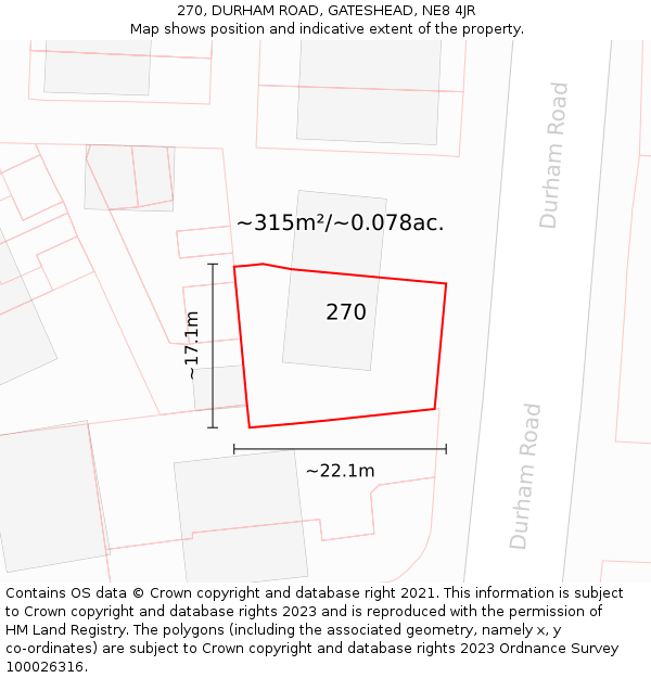 270, DURHAM ROAD, GATESHEAD, NE8 4JR: Plot and title map